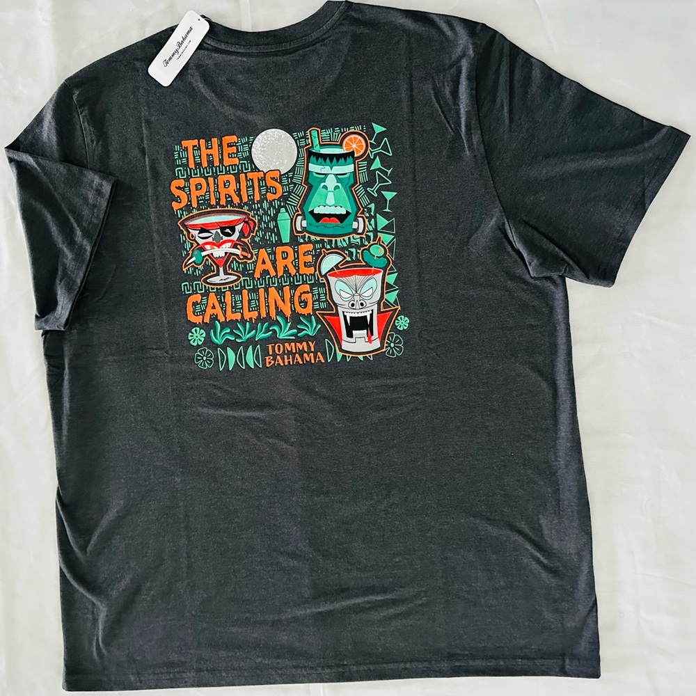 Tommy Bahama Men’s THE SPIRITS ARE CALLING T-shirt XXL Gray NEW Cocktails Tiki